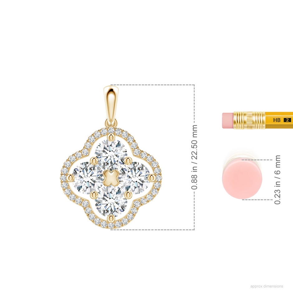 4.5mm FGVS Lab-Grown Diamond Clover Pendant in Yellow Gold ruler