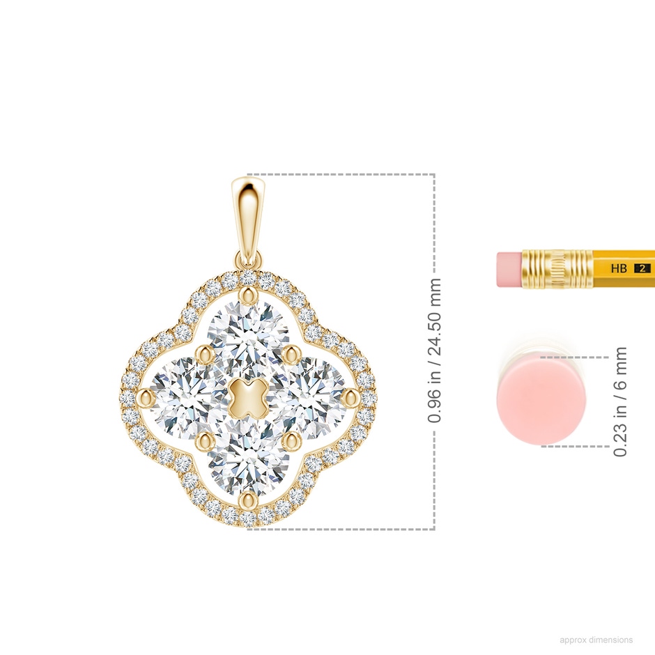 5.1mm FGVS Lab-Grown Diamond Clover Pendant in 18K Yellow Gold ruler