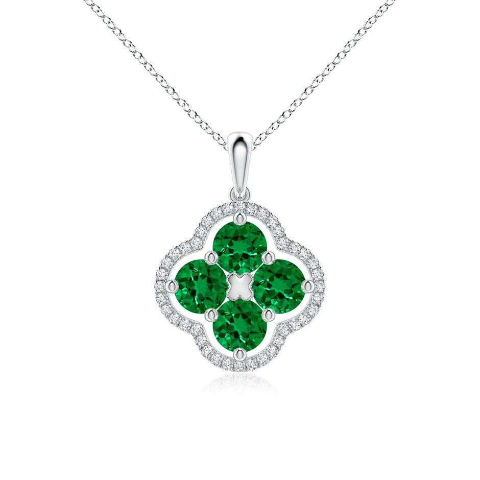 4.5mm Labgrown Lab-Grown Diamond Framed Lab Emerald Clover Pendant in 18K White Gold 