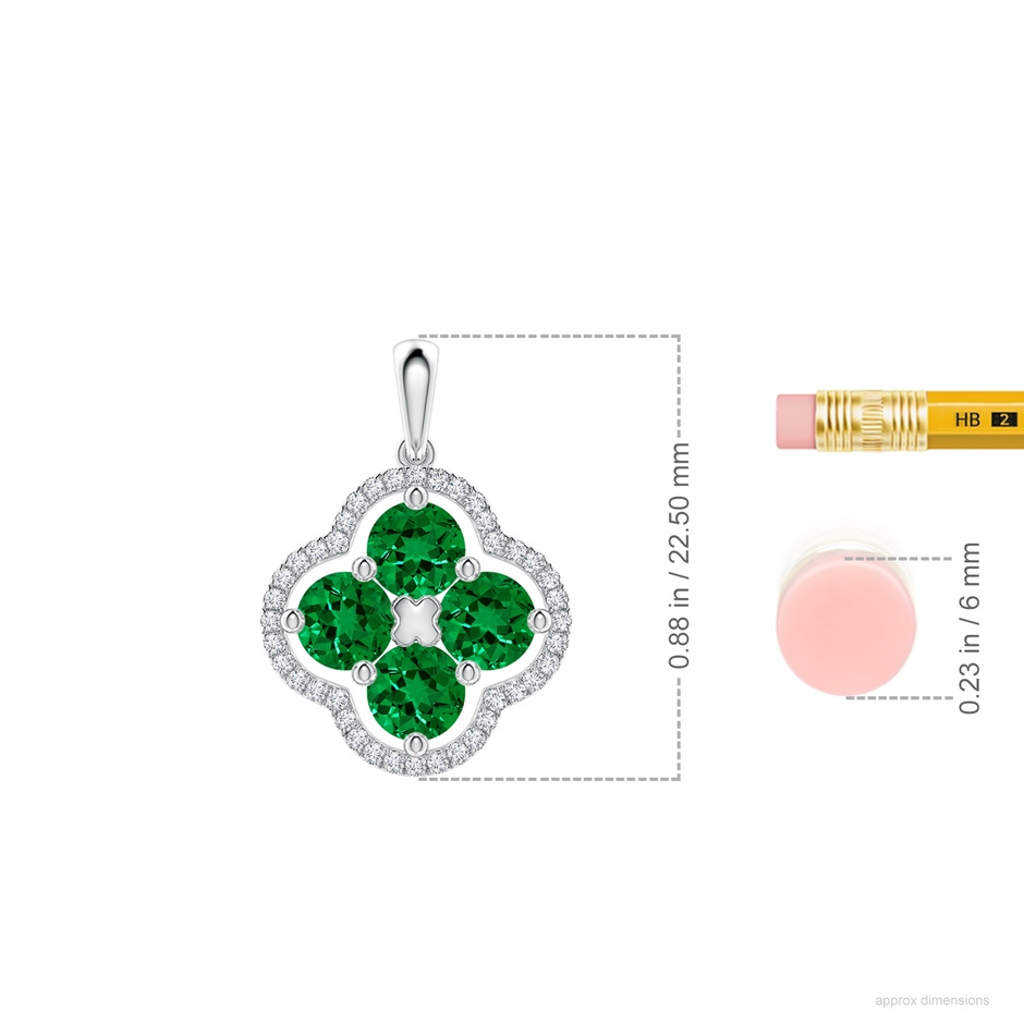 4.5mm Labgrown Lab-Grown Diamond Framed Lab Emerald Clover Pendant in 18K White Gold ruler