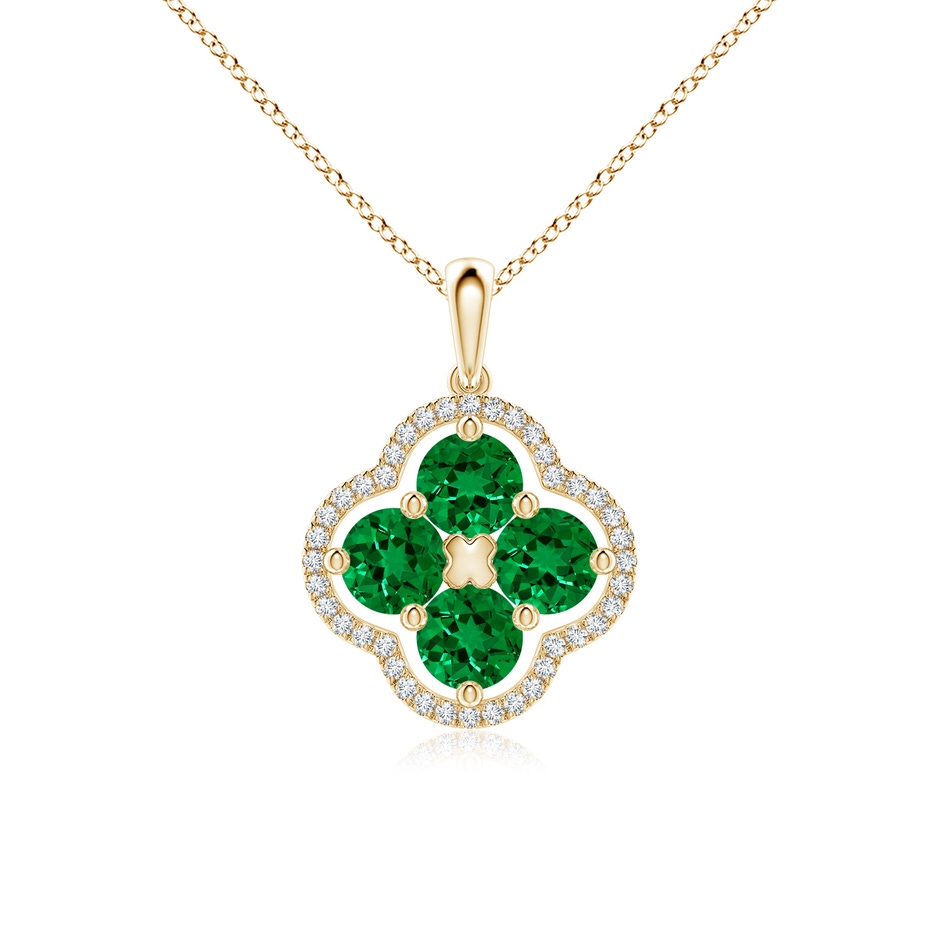 4.5mm Labgrown Lab-Grown Diamond Framed Lab Emerald Clover Pendant in 18K Yellow Gold 