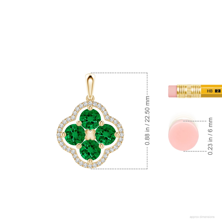 4.5mm Labgrown Lab-Grown Diamond Framed Lab Emerald Clover Pendant in 18K Yellow Gold ruler