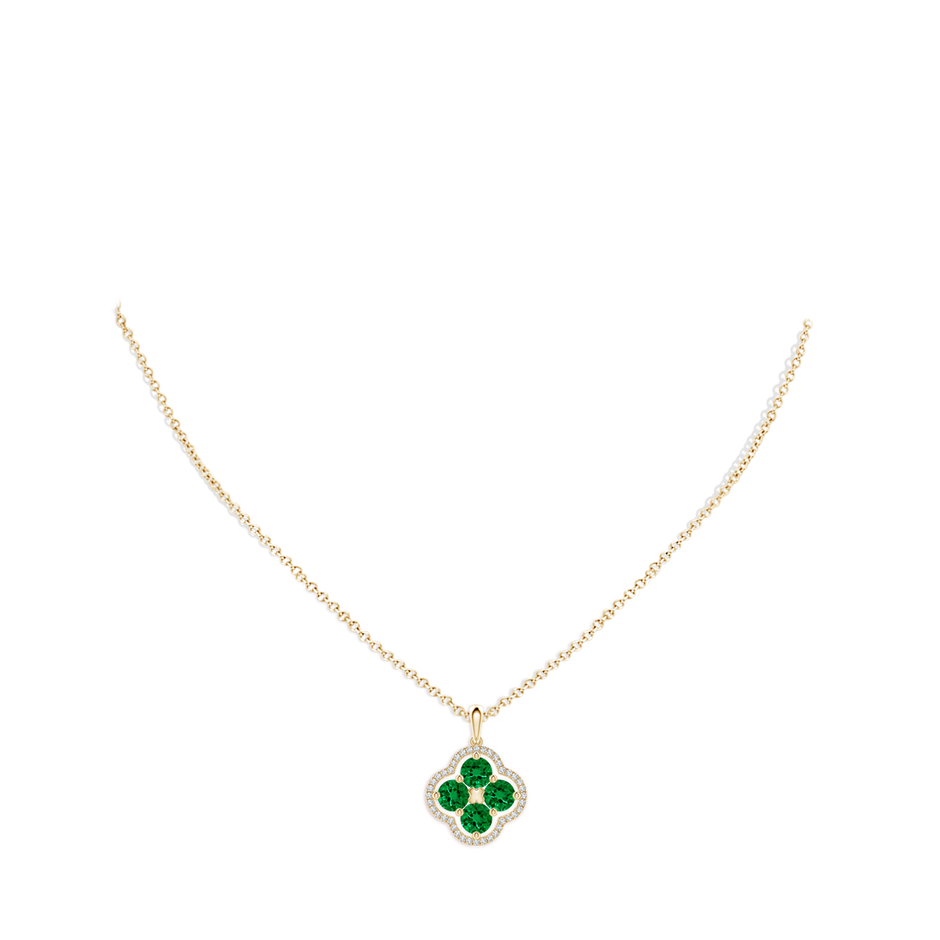 4.5mm Labgrown Lab-Grown Diamond Framed Lab Emerald Clover Pendant in 18K Yellow Gold pen