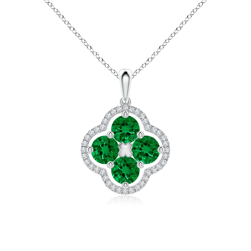 4.5mm Labgrown Lab-Grown Diamond Framed Lab Emerald Clover Pendant in White Gold