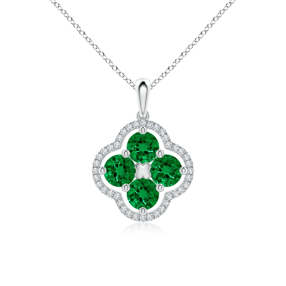 4.5mm Labgrown Lab-Grown Diamond Framed Lab Emerald Clover Pendant in White Gold 