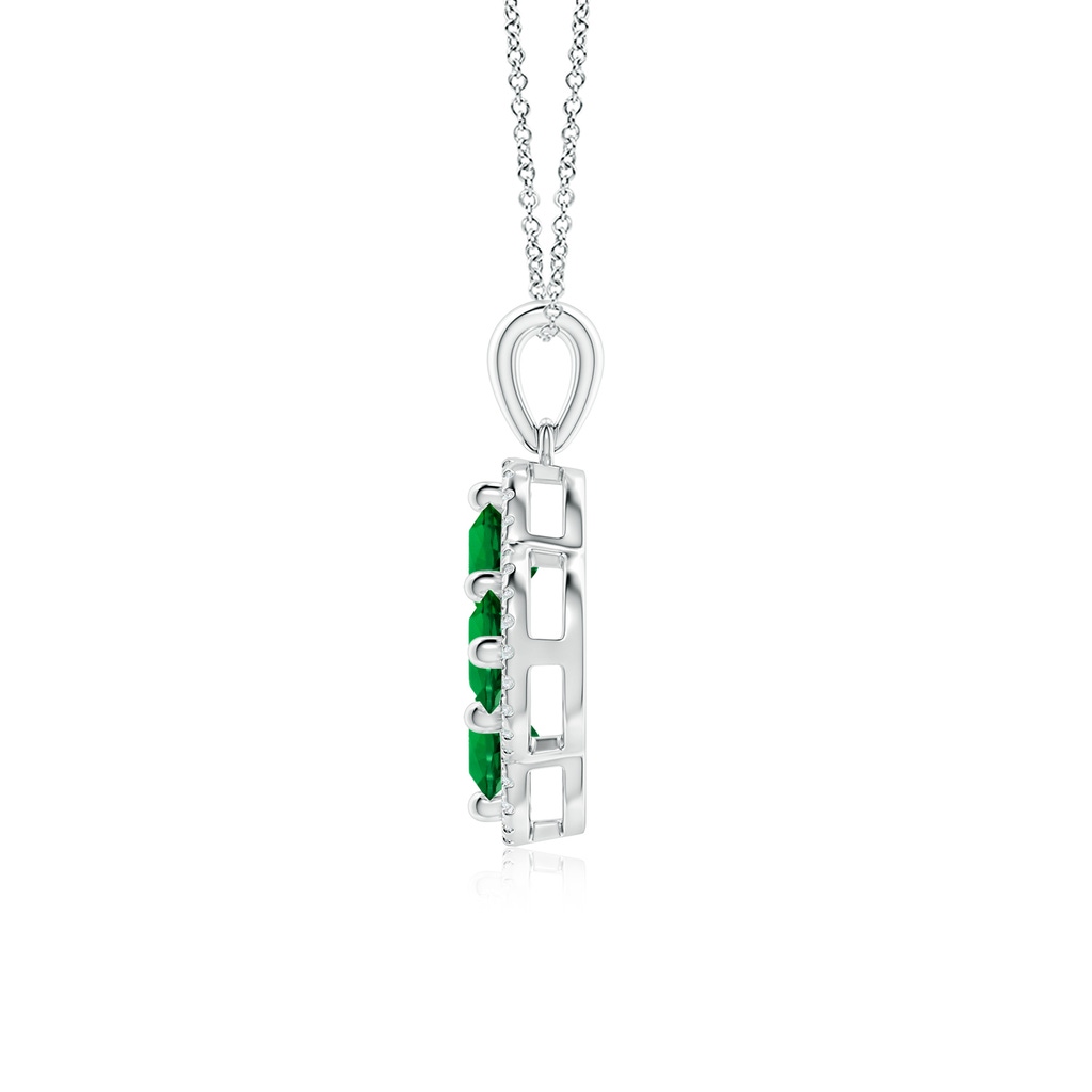 4.5mm Labgrown Lab-Grown Diamond Framed Lab Emerald Clover Pendant in White Gold - side 199