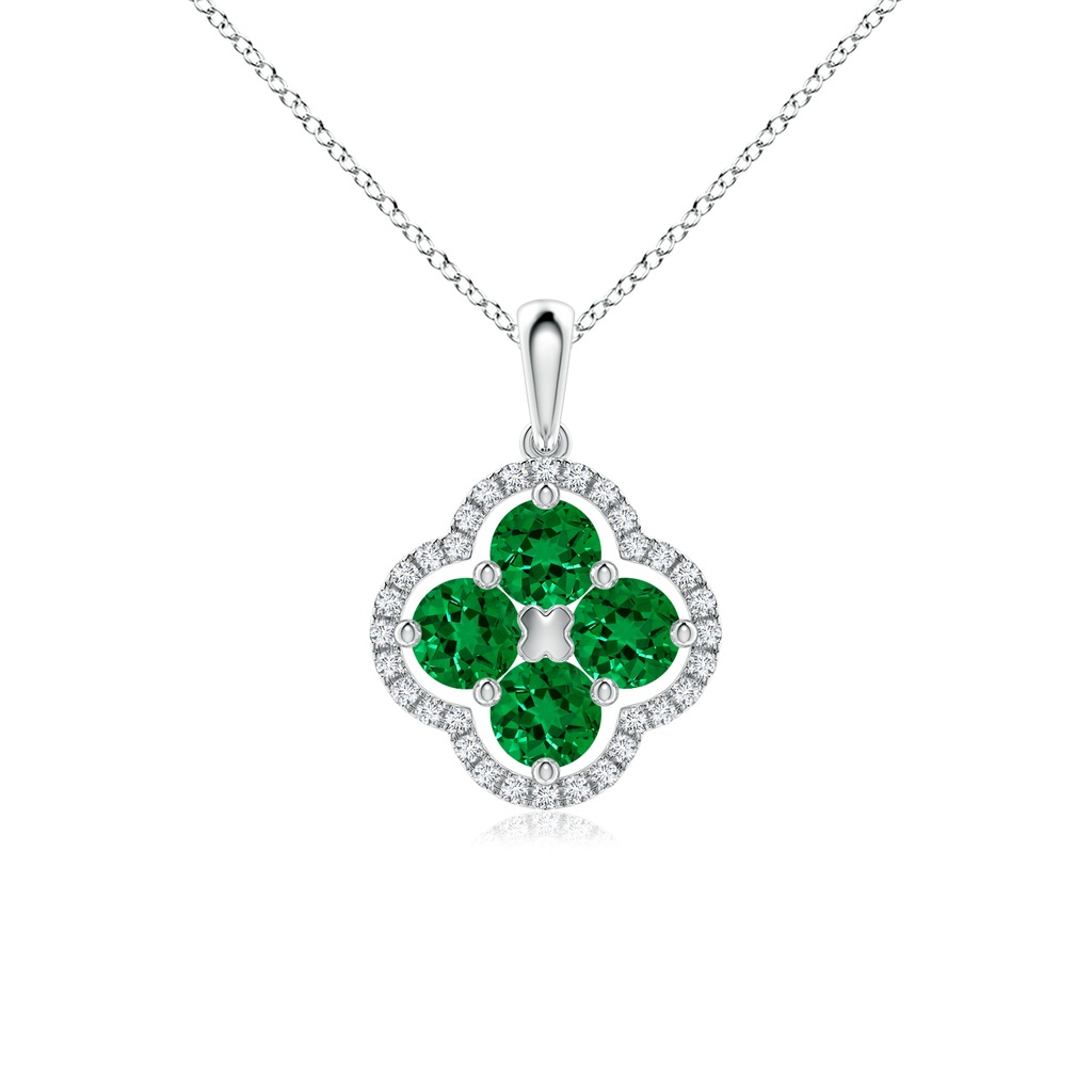 4mm Labgrown Lab-Grown Diamond Framed Lab Emerald Clover Pendant in P950 Platinum