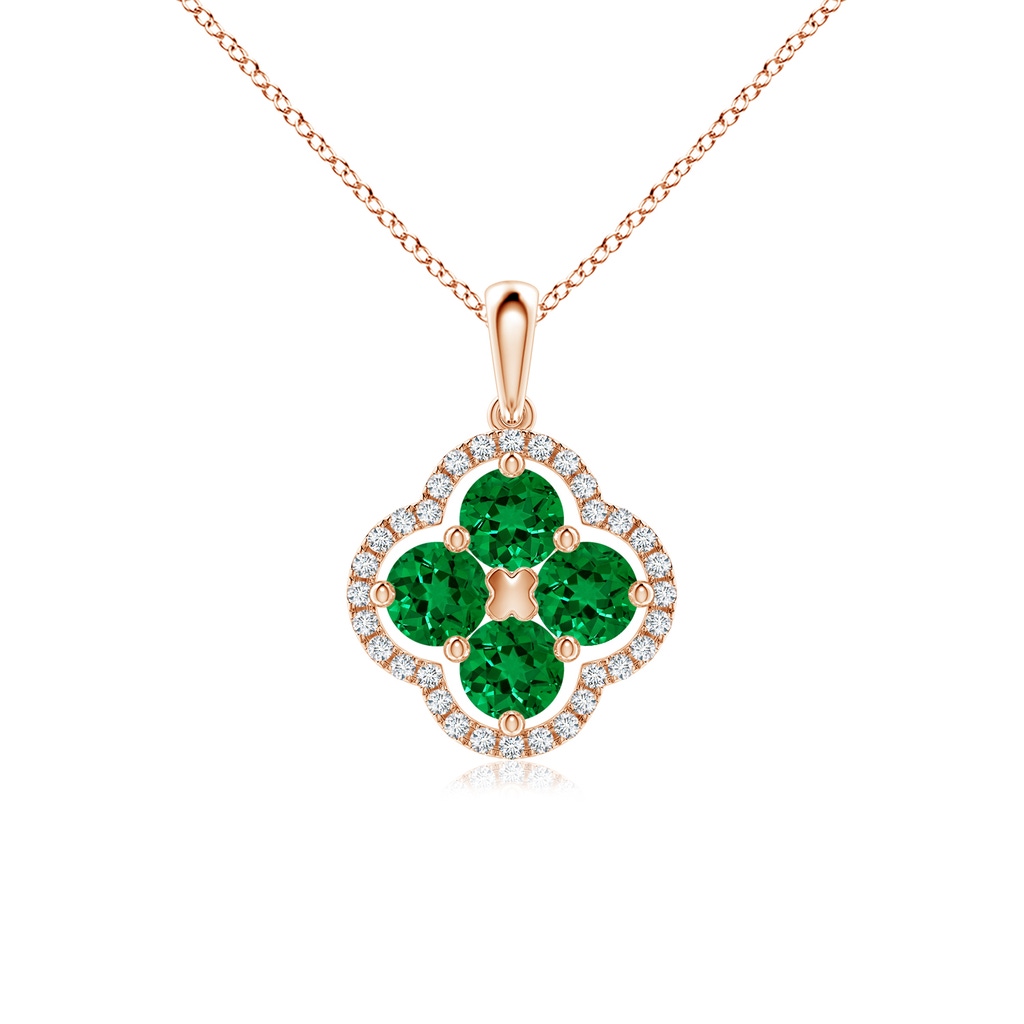 4mm Labgrown Lab-Grown Diamond Framed Lab Emerald Clover Pendant in Rose Gold