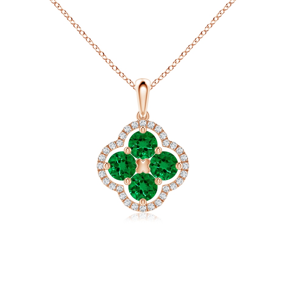 4mm Labgrown Lab-Grown Diamond Framed Lab Emerald Clover Pendant in Rose Gold 