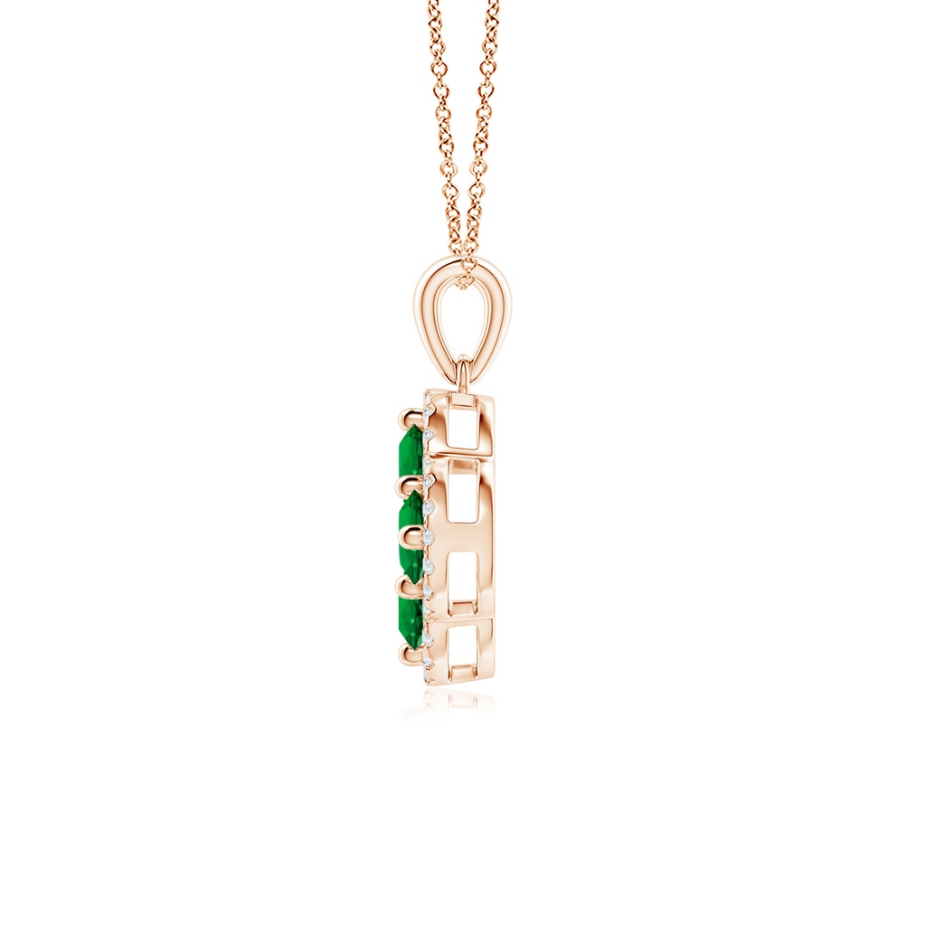4mm Labgrown Lab-Grown Diamond Framed Lab Emerald Clover Pendant in Rose Gold - side 199