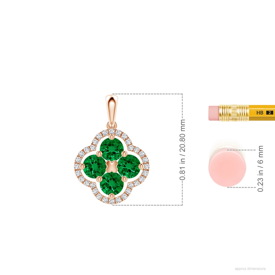 4mm Labgrown Lab-Grown Diamond Framed Lab Emerald Clover Pendant in Rose Gold ruler