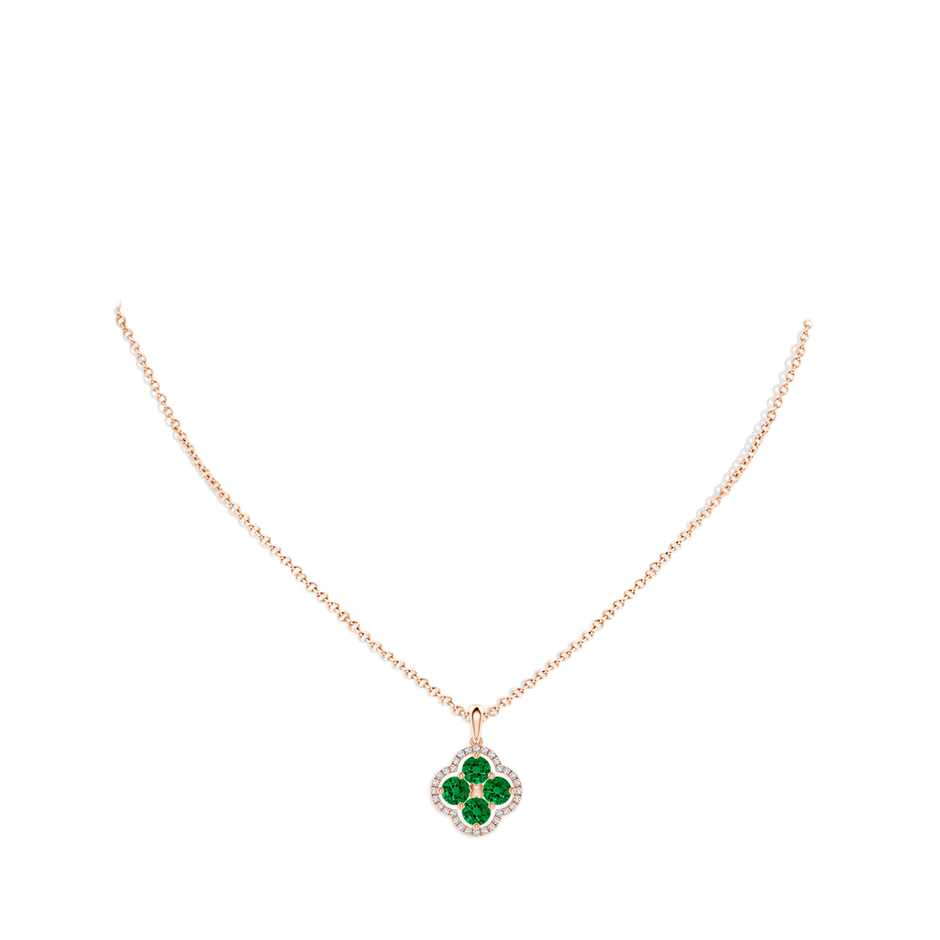 4mm Labgrown Lab-Grown Diamond Framed Lab Emerald Clover Pendant in Rose Gold pen