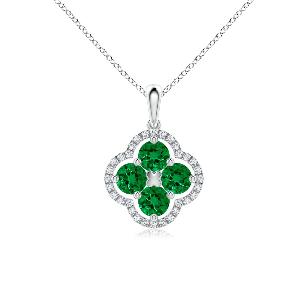 4mm Labgrown Lab-Grown Diamond Framed Lab Emerald Clover Pendant in White Gold