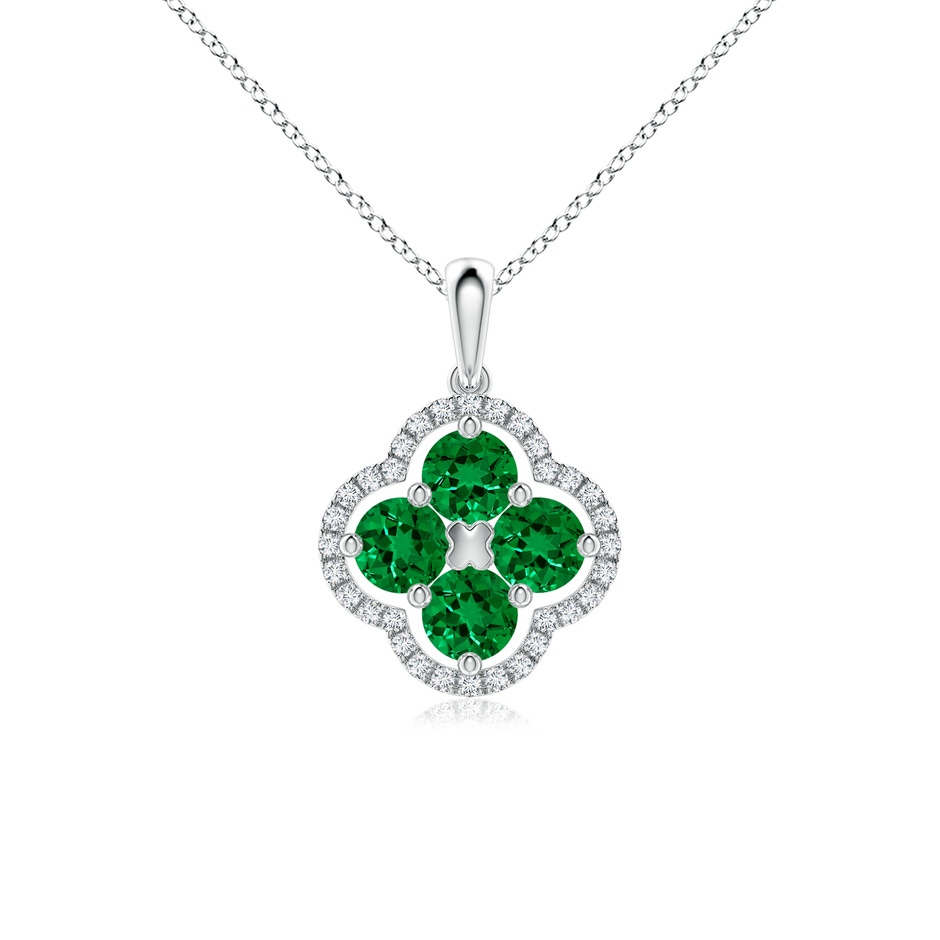 4mm Labgrown Lab-Grown Diamond Framed Lab Emerald Clover Pendant in White Gold 