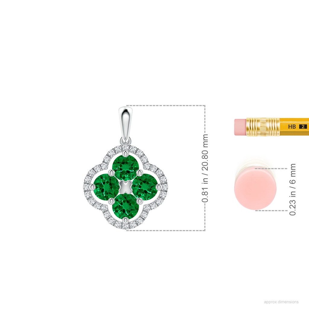 4mm Labgrown Lab-Grown Diamond Framed Lab Emerald Clover Pendant in White Gold ruler