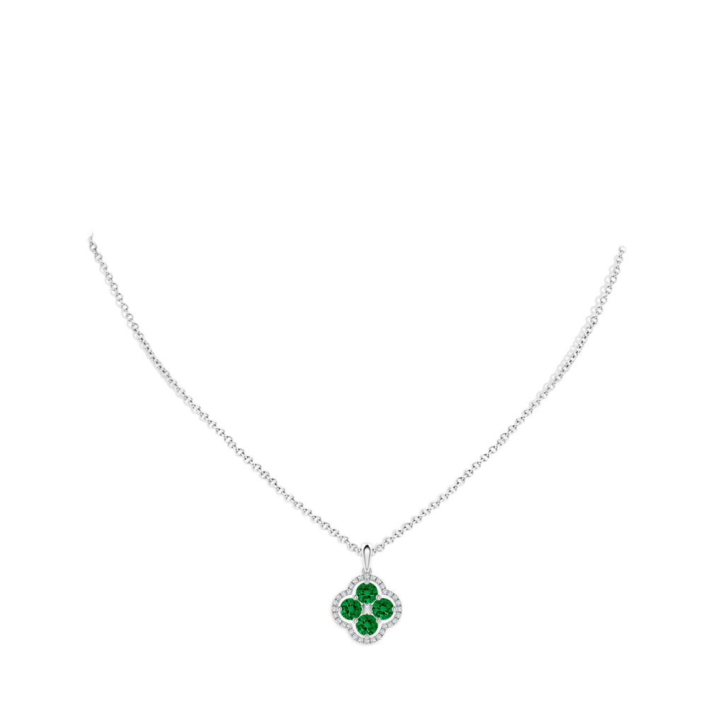 4mm Labgrown Lab-Grown Diamond Framed Lab Emerald Clover Pendant in White Gold pen