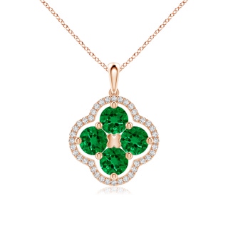 5mm Labgrown Lab-Grown Diamond Framed Lab Emerald Clover Pendant in 18K Rose Gold