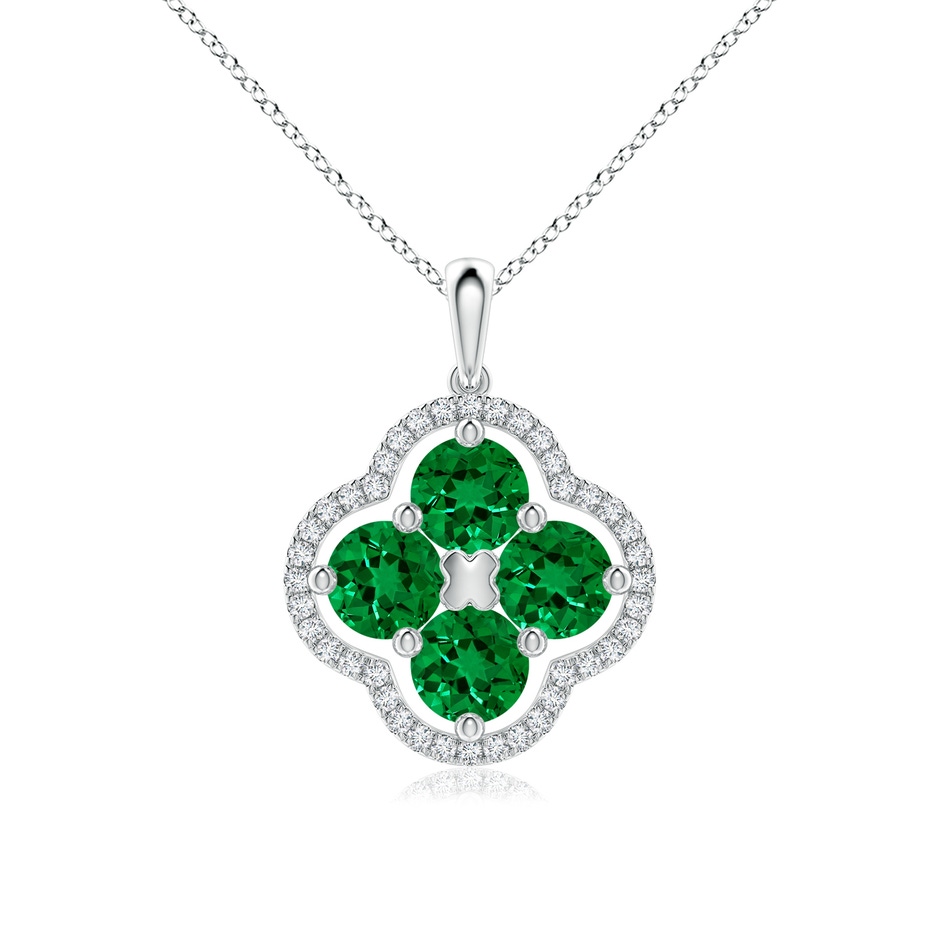 5mm Labgrown Lab-Grown Diamond Framed Lab Emerald Clover Pendant in 18K White Gold 