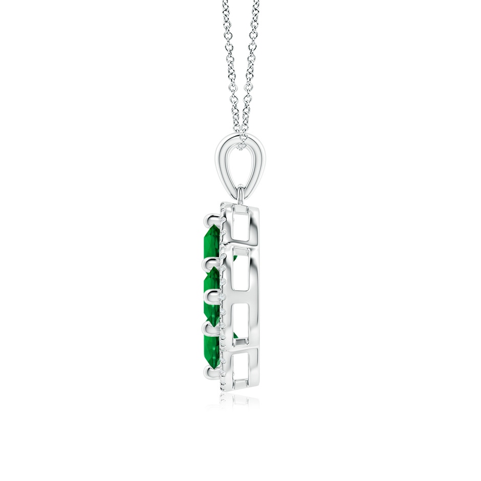 5mm Labgrown Lab-Grown Diamond Framed Lab Emerald Clover Pendant in 18K White Gold side 199