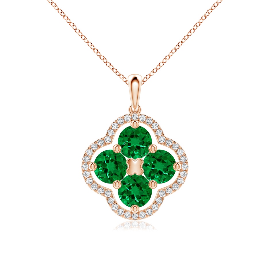 5mm Labgrown Lab-Grown Diamond Framed Lab Emerald Clover Pendant in Rose Gold 
