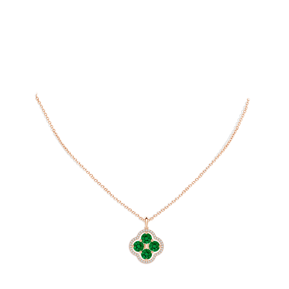 5mm Labgrown Lab-Grown Diamond Framed Lab Emerald Clover Pendant in Rose Gold pen