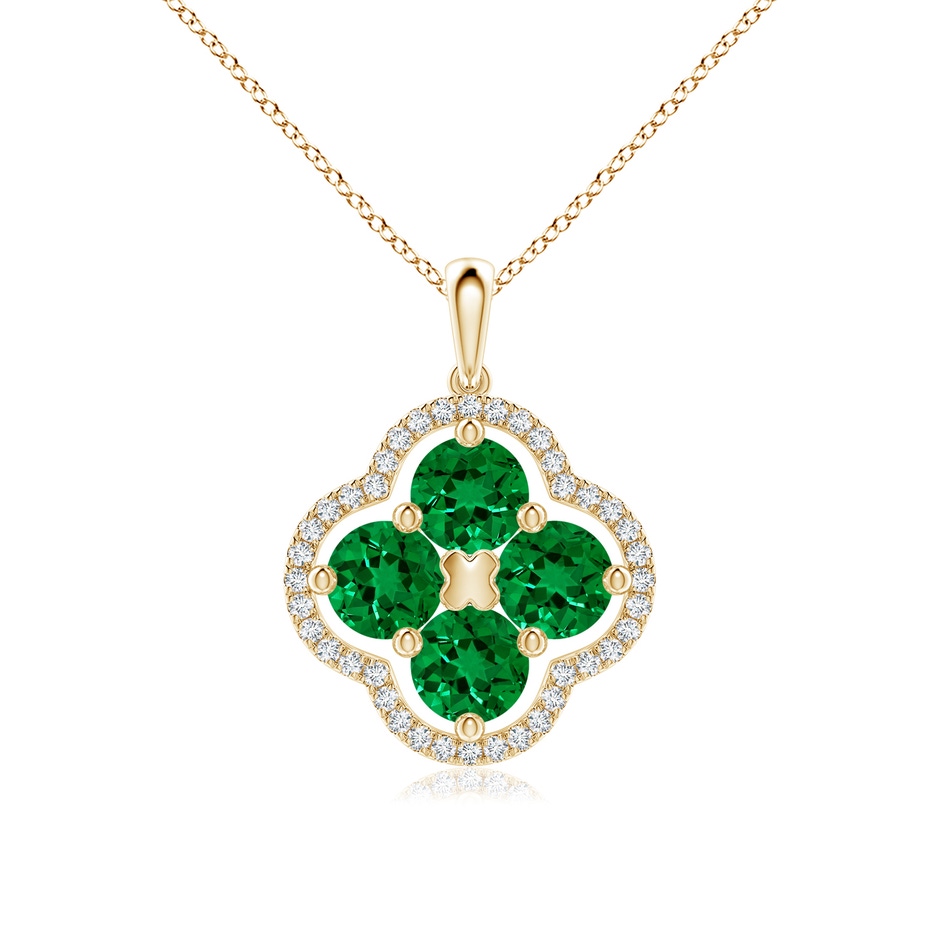 5mm Labgrown Lab-Grown Diamond Framed Lab Emerald Clover Pendant in Yellow Gold 