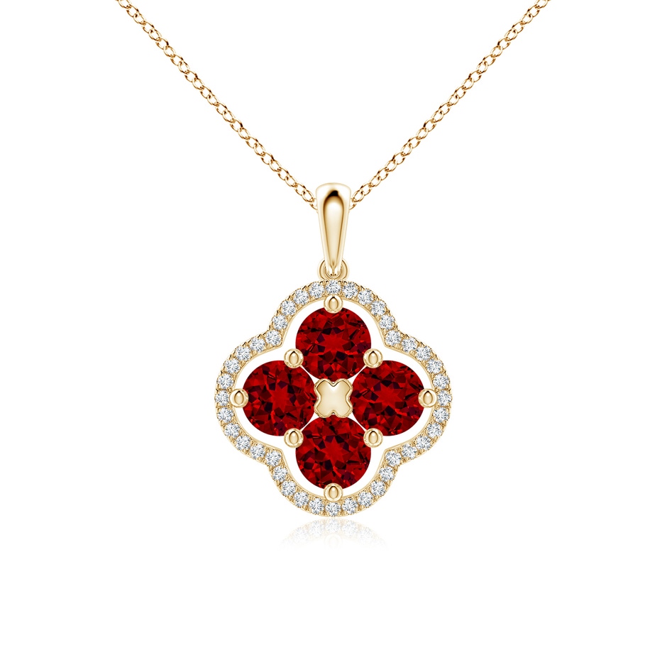 4.5mm Labgrown Lab-Grown Diamond Framed Lab Ruby Clover Pendant in 18K Yellow Gold 