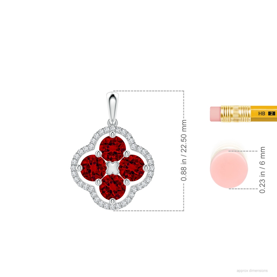 4.5mm Labgrown Lab-Grown Diamond Framed Lab Ruby Clover Pendant in White Gold ruler