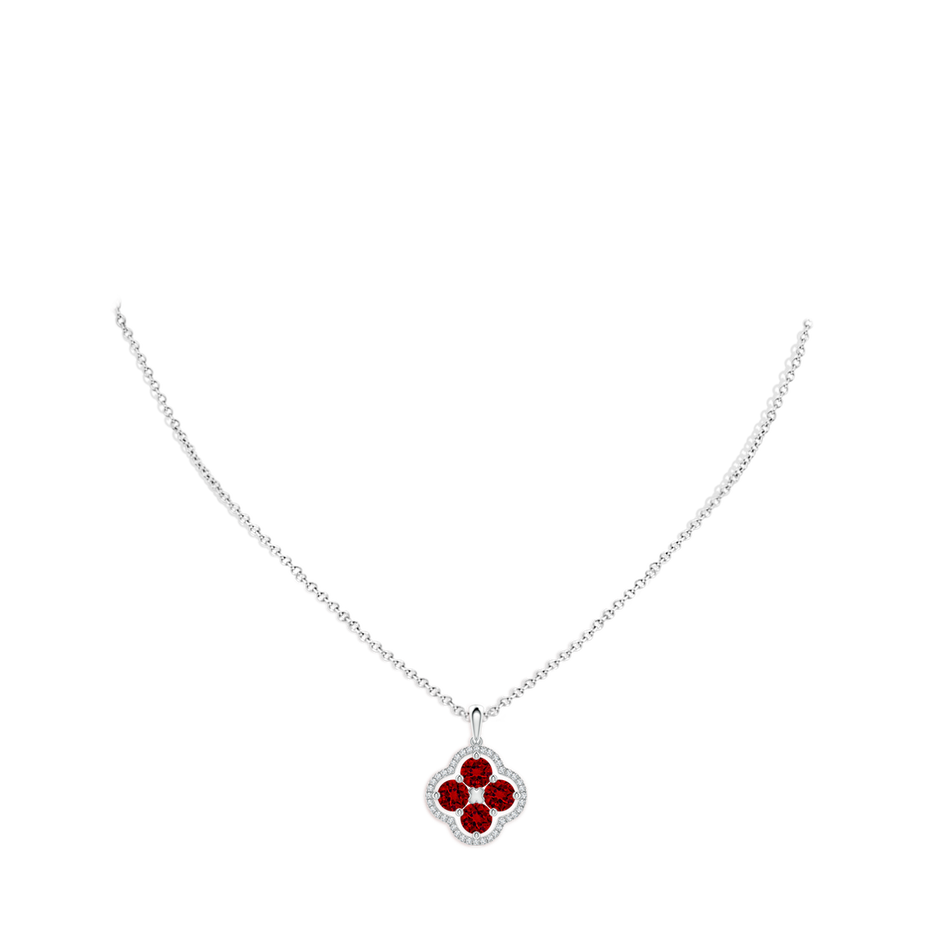 4.5mm Labgrown Lab-Grown Diamond Framed Lab Ruby Clover Pendant in White Gold pen