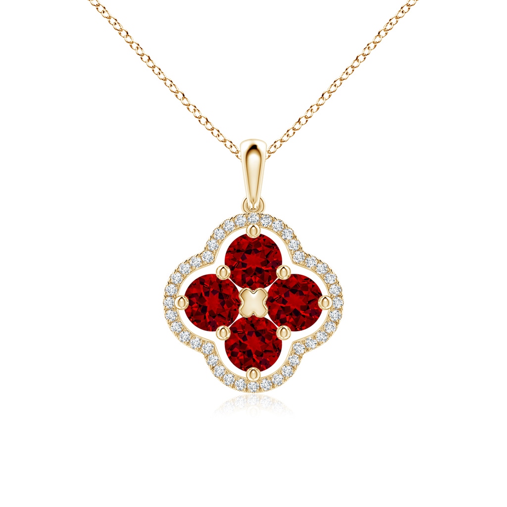 4.5mm Labgrown Lab-Grown Diamond Framed Lab Ruby Clover Pendant in Yellow Gold