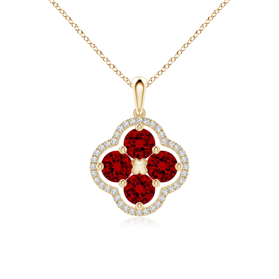 4.5mm Labgrown Lab-Grown Diamond Framed Lab Ruby Clover Pendant in Yellow Gold 