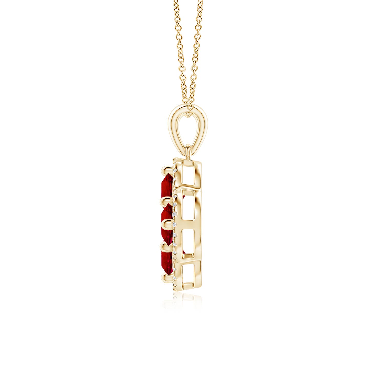 4.5mm Labgrown Lab-Grown Diamond Framed Lab Ruby Clover Pendant in Yellow Gold - side 3