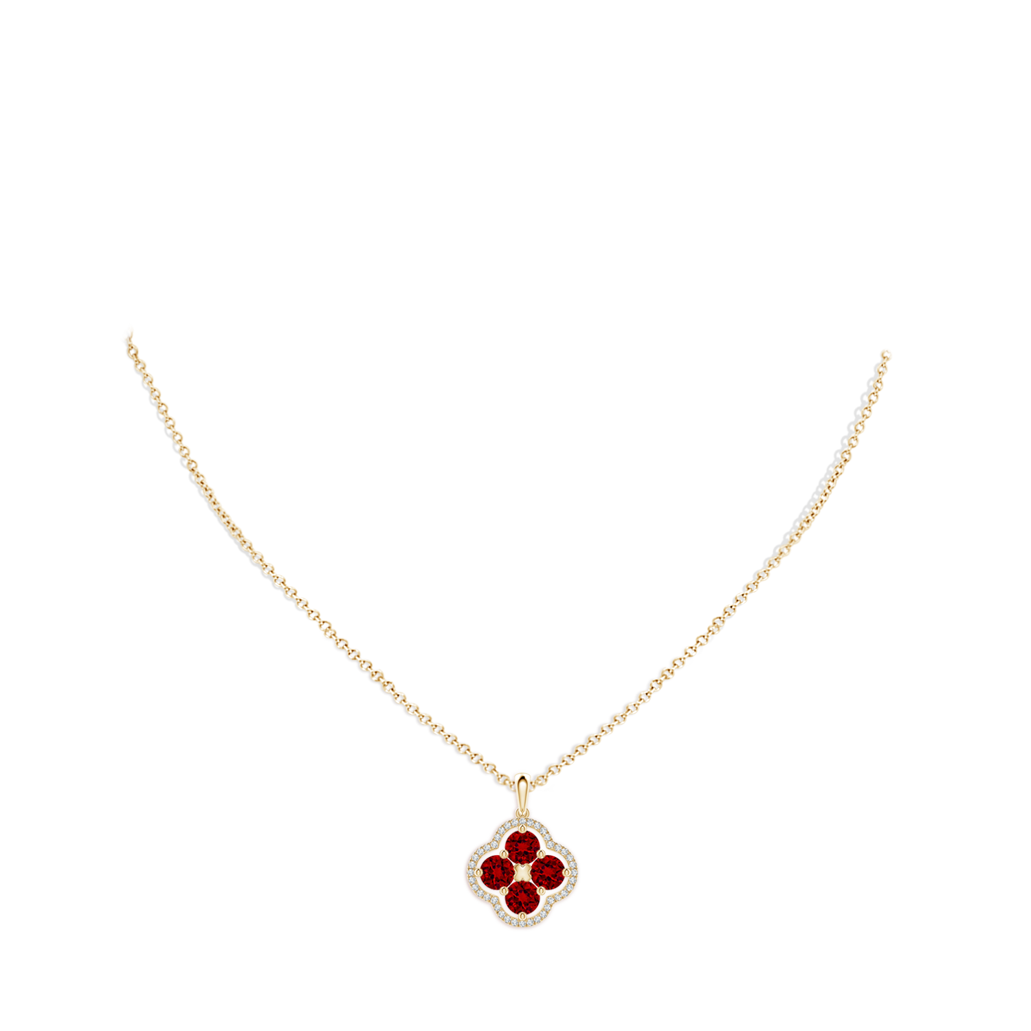 4.5mm Labgrown Lab-Grown Diamond Framed Lab Ruby Clover Pendant in Yellow Gold - body_neck