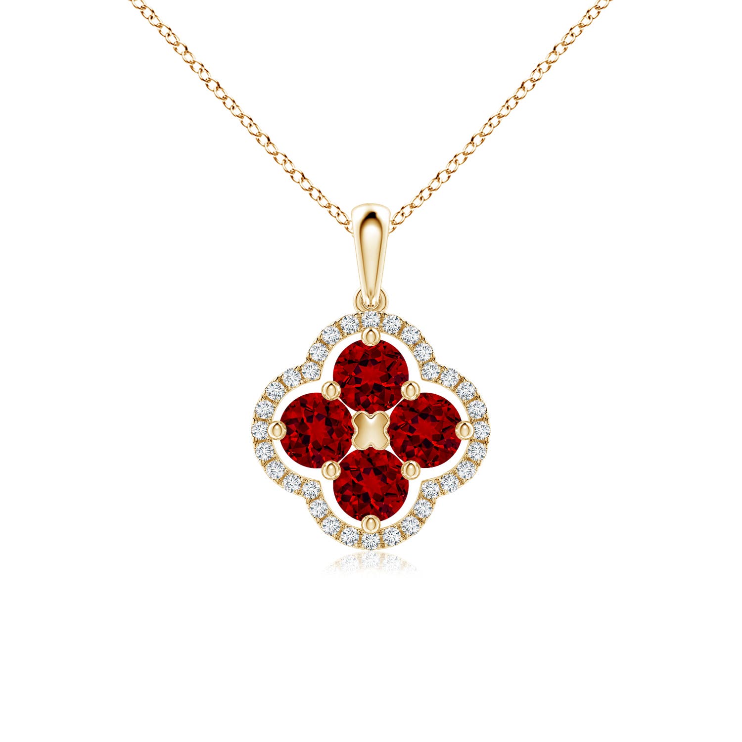 4mm Labgrown Lab-Grown Diamond Framed Lab Ruby Clover Pendant in 18K Yellow Gold
