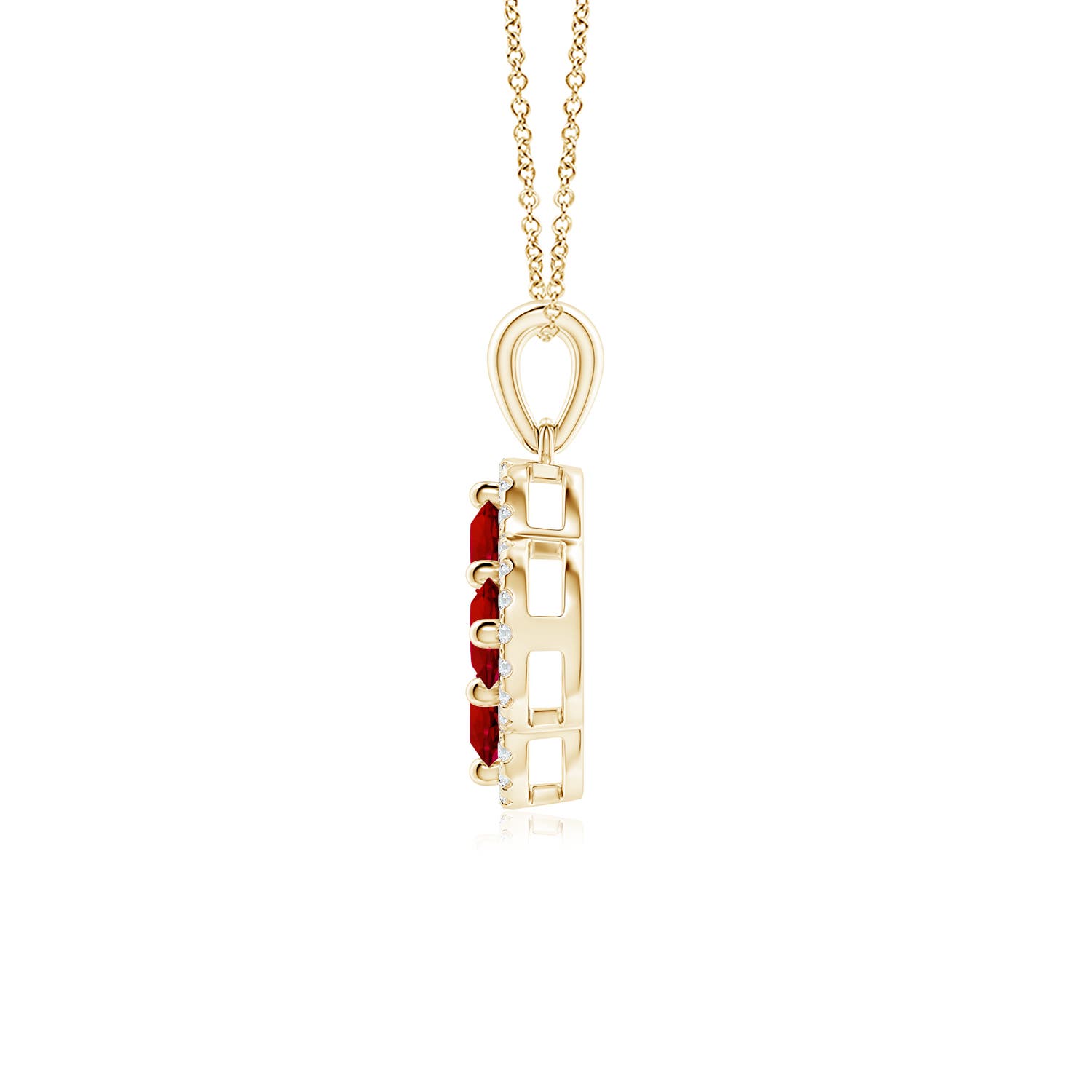 4mm Labgrown Lab-Grown Diamond Framed Lab Ruby Clover Pendant in 18K Yellow Gold