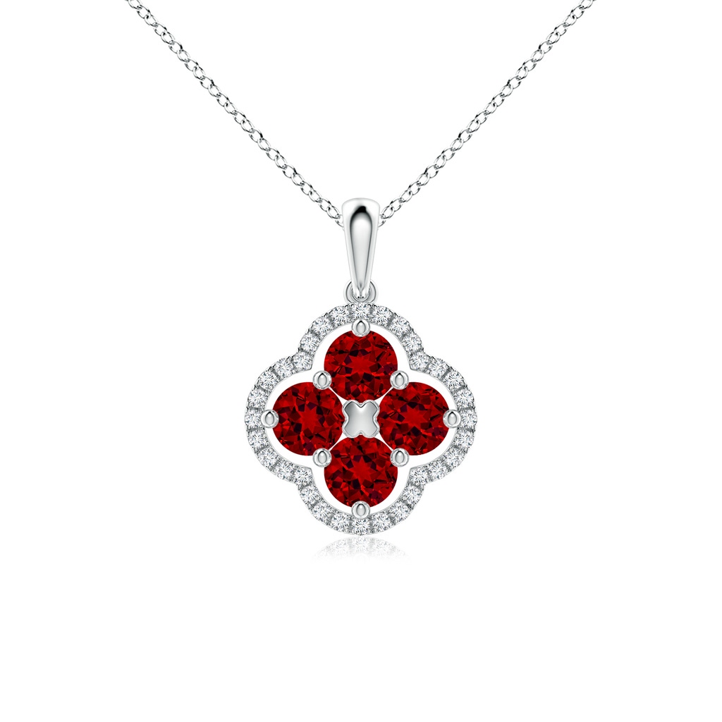 4mm Labgrown Lab-Grown Diamond Framed Lab Ruby Clover Pendant in P950 Platinum