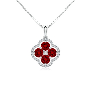 4mm Labgrown Lab-Grown Diamond Framed Lab Ruby Clover Pendant in P950 Platinum