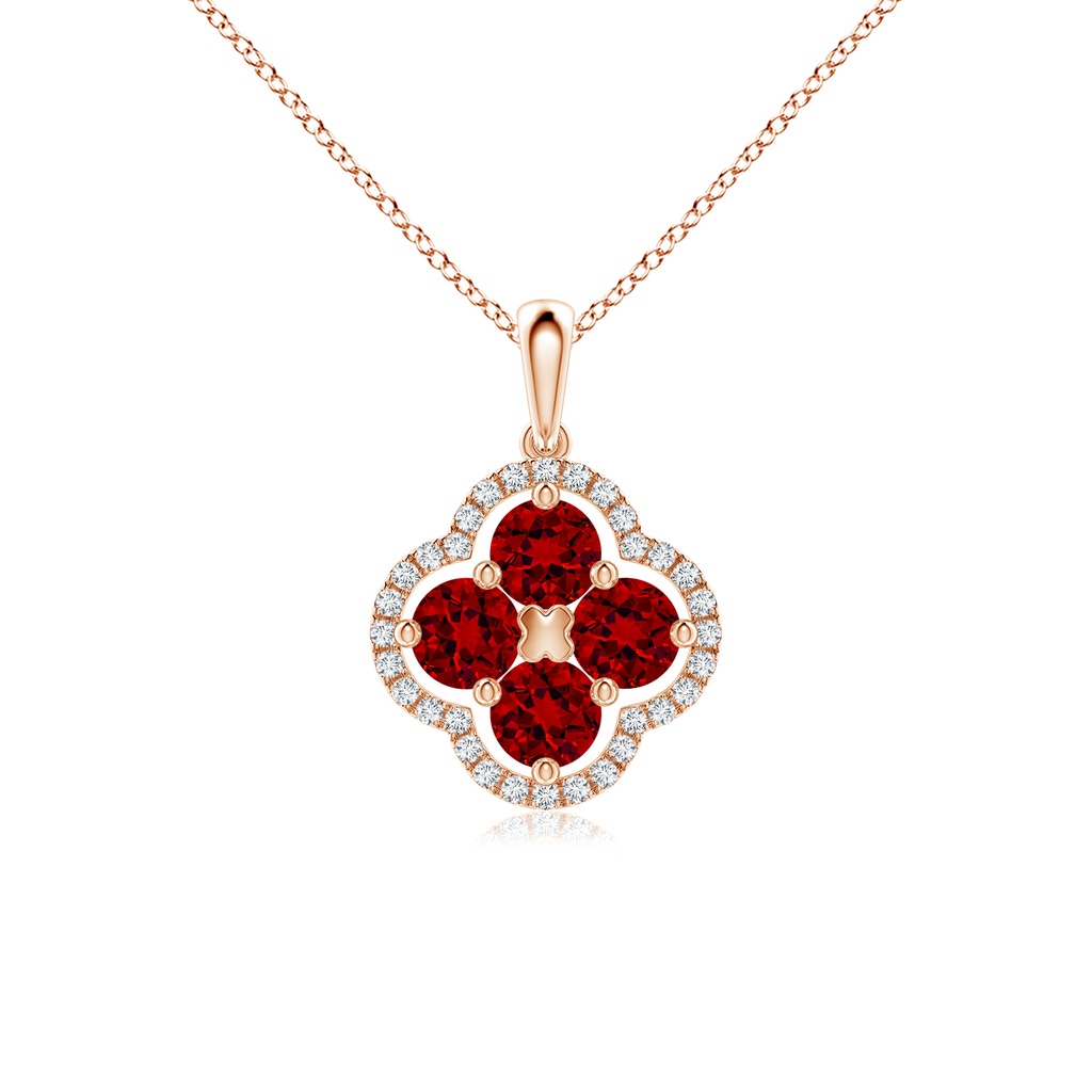 4mm Labgrown Lab-Grown Diamond Framed Lab Ruby Clover Pendant in Rose Gold