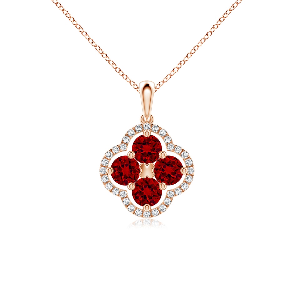 4mm Labgrown Lab-Grown Diamond Framed Lab Ruby Clover Pendant in Rose Gold 