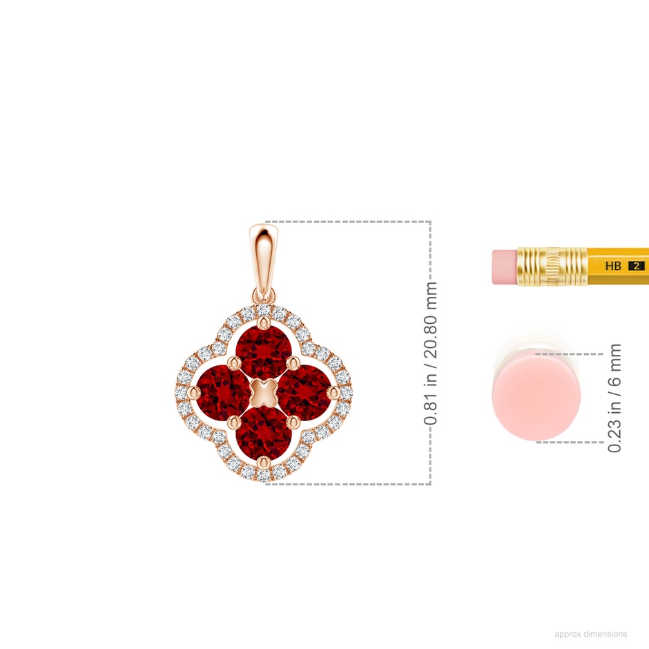 4mm Labgrown Lab-Grown Diamond Framed Lab Ruby Clover Pendant in Rose Gold ruler