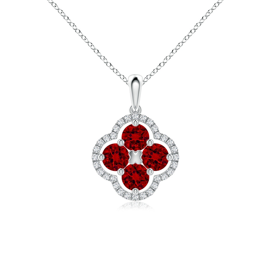 4mm Labgrown Lab-Grown Diamond Framed Lab Ruby Clover Pendant in White Gold 