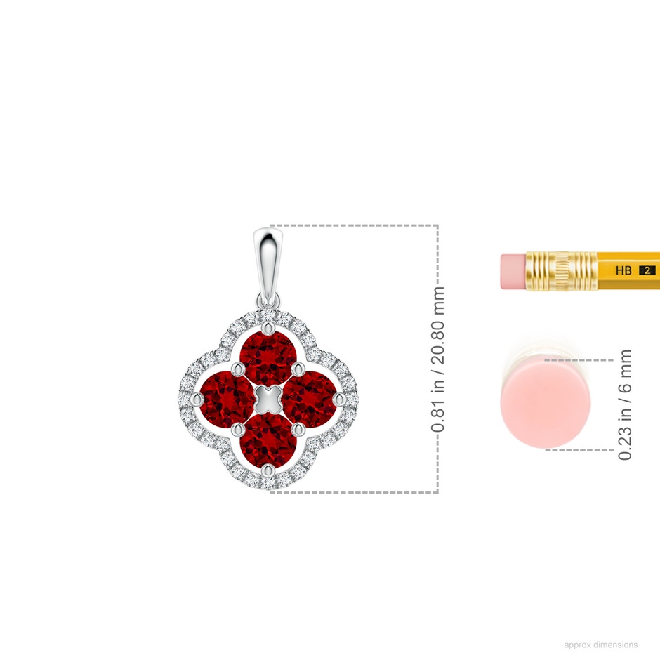 4mm Labgrown Lab-Grown Diamond Framed Lab Ruby Clover Pendant in White Gold ruler