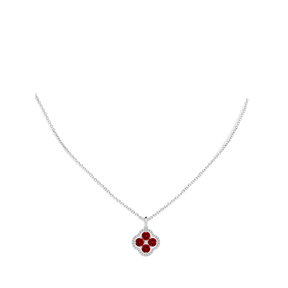 4mm Labgrown Lab-Grown Diamond Framed Lab Ruby Clover Pendant in White Gold pen