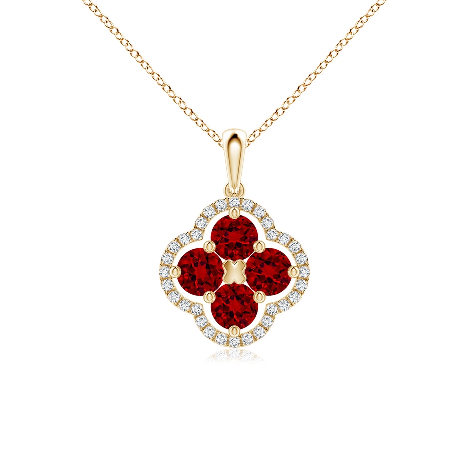 4mm Labgrown Lab-Grown Diamond Framed Lab Ruby Clover Pendant in Yellow Gold 