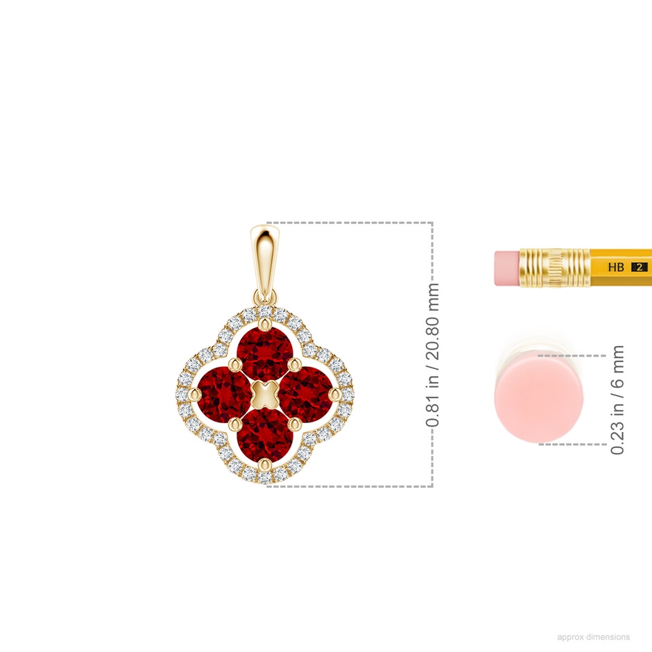 4mm Labgrown Lab-Grown Diamond Framed Lab Ruby Clover Pendant in Yellow Gold ruler