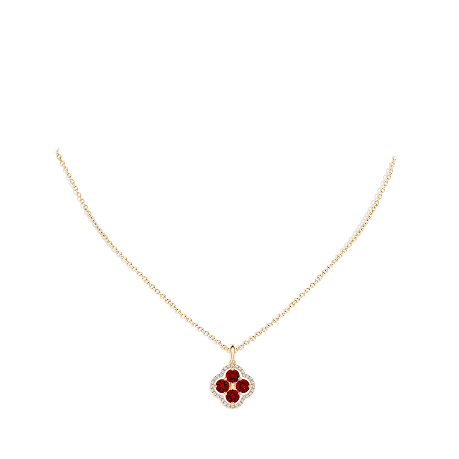 4mm Labgrown Lab-Grown Diamond Framed Lab Ruby Clover Pendant in Yellow Gold pen