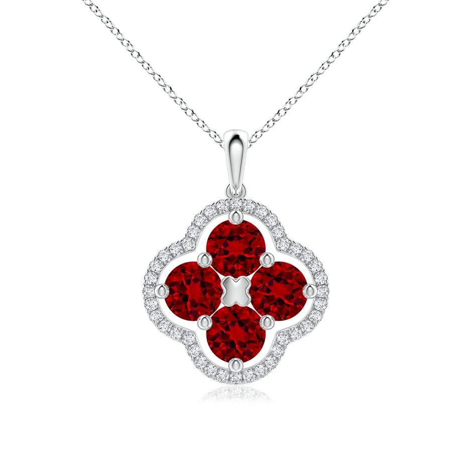 5mm Labgrown Lab-Grown Diamond Framed Lab Ruby Clover Pendant in P950 Platinum 