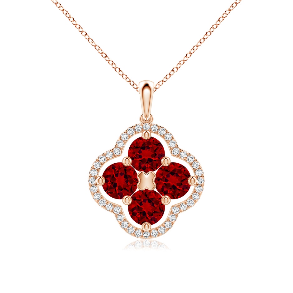 5mm Labgrown Lab-Grown Diamond Framed Lab Ruby Clover Pendant in Rose Gold 
