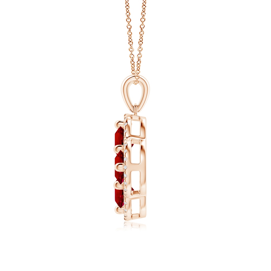 5mm Labgrown Lab-Grown Diamond Framed Lab Ruby Clover Pendant in Rose Gold side 199
