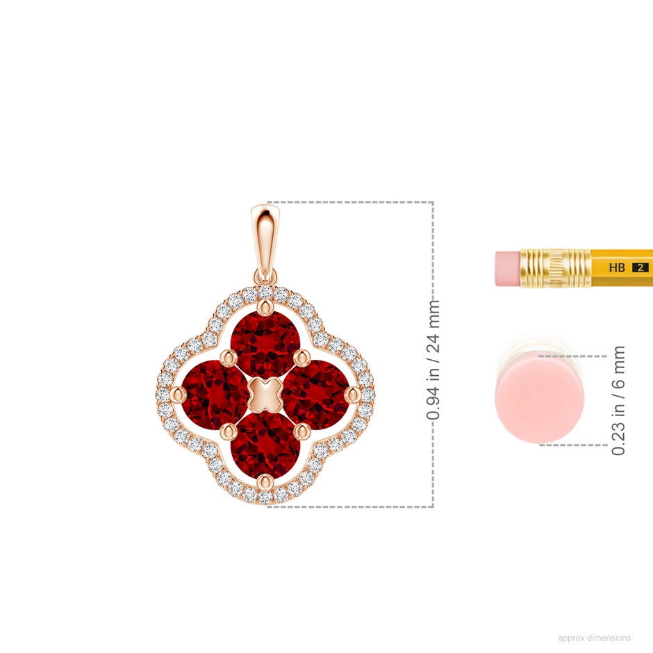 5mm Labgrown Lab-Grown Diamond Framed Lab Ruby Clover Pendant in Rose Gold ruler